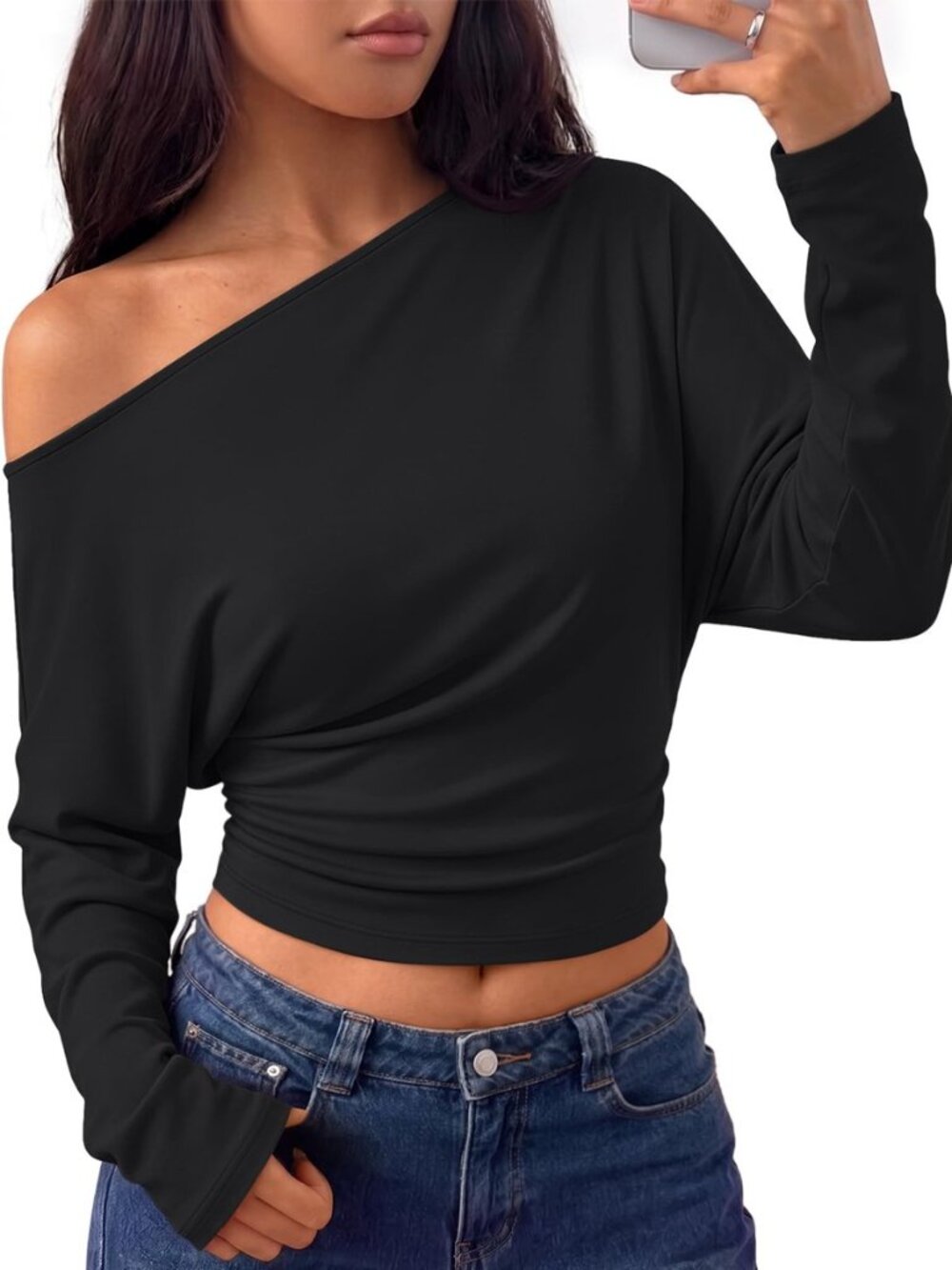 Off the Shoulder Tops for Women Cinched Waist Shirts 2026 Fall